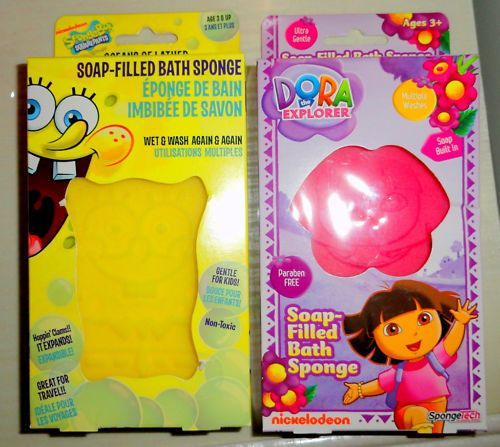 SPONGEBOB & DORA SOAP FILLED BATH SPONGE★PACKAGE DEAL★AUTHENTIC 