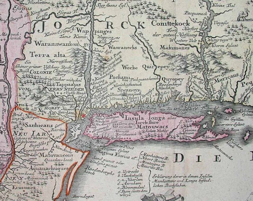 1730 Seutter Map NE US NOVI BELGII New York CIty Inset View Historic 