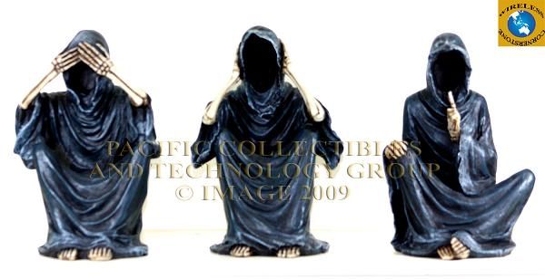 SEE HEAR SPEAK NO EVIL SKELETONS GRIM REAPERS 6 STATUE  