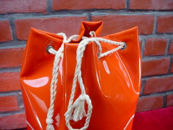 RETRO Vintage 1970s ORANGE BEACH BAG Wet Look VINYL  