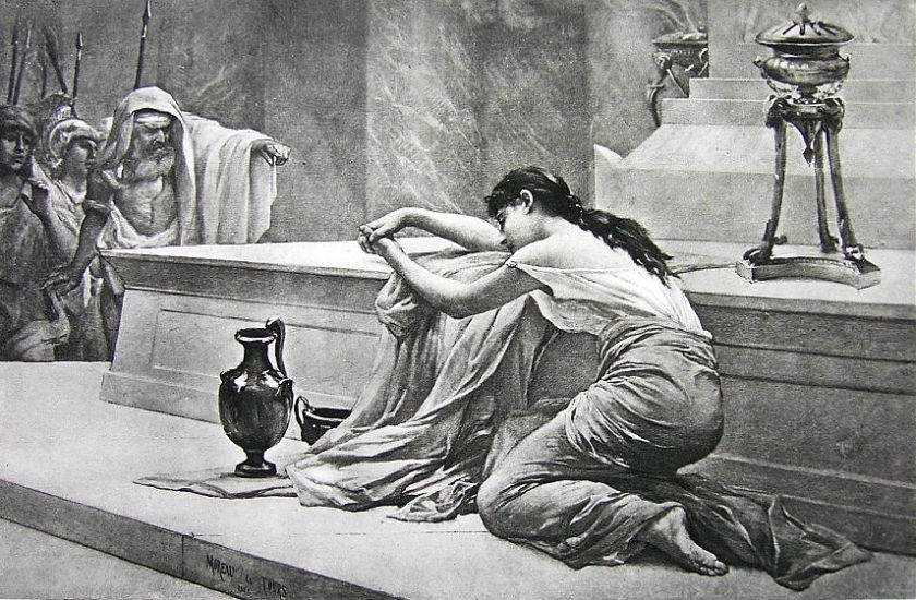 POLYXENA Mourning Tomb of Achilles  VICTORIAN Photogravure  