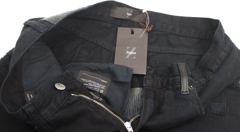   %AUT ZEGNA BEAUTIFUL NAVY BLU DENIM RIP DENIM JEANS PANTS 30  