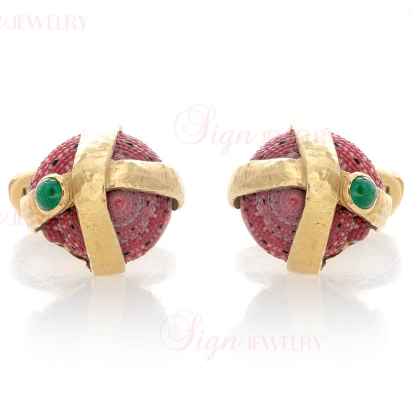 DAVID WEBB Estate 18k Yellow Gold Emerald Cufflinks  