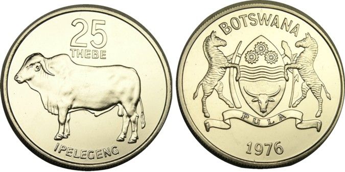 elf Botswana 25 Thebe 1976 Proof Zebu Cow  