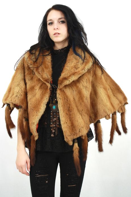 SALE Vtg 40s HONEY MINK Fur FRINGE TAILS Boho HOLLYWOOD GLAM Swing 