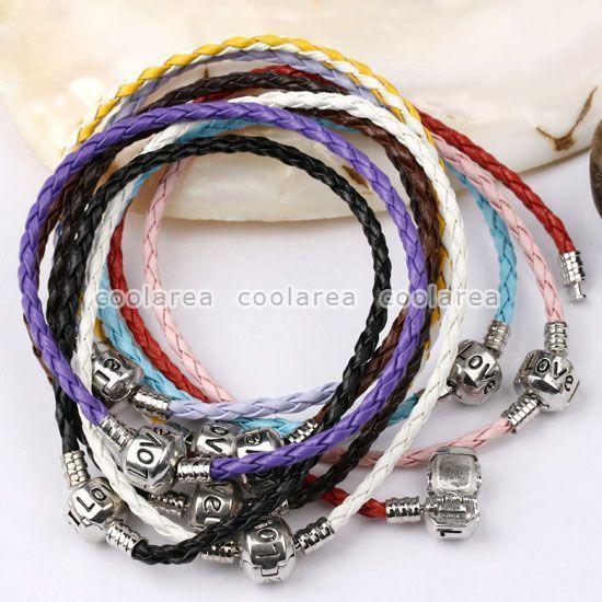 10p Mixed Braided@ Leather Clasp Clip on Chain Bracelet  