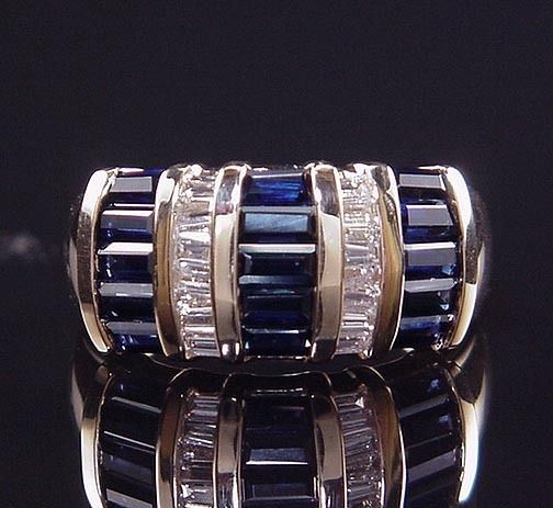   ESTATE 14K NATURAL SAPPHIRE DIAMOND BAGUETTE RING 1.75 CARAT  