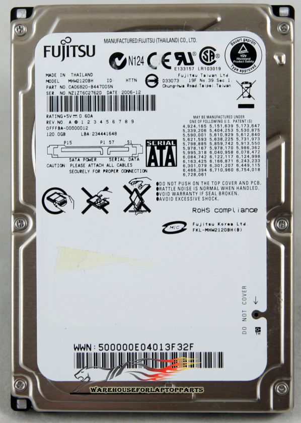 Great Condition 120GB FUJITSU MHW2120BH 2.5 5400RPM SATA Hard Drive