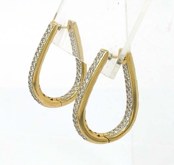 14K GOLD & 2.15 CTS DIAMONDS HOOP INSIDE OUT EARRINGS  