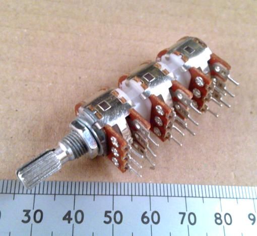 Way Pot, Six Gang Potentiometer, Linear and Log Types, Splined Shaft 