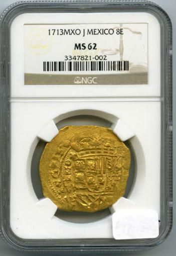 1713 MXo J Gold 8 Escudos NGC MS62 #4391  