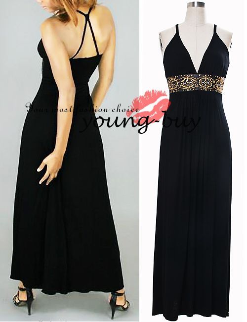 Black Wedding Long Party Evening Dress UK Sz 6~16 W1428  