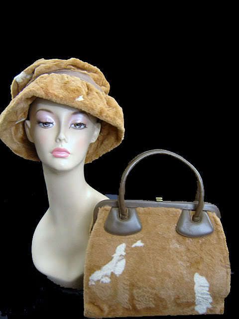 Gorgeous Vintage 60s Faux Pony Hair Fur Hat & Purse  