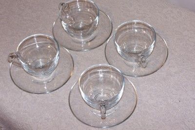 Vintage Set of 4 Arcoroc France Glass Cups/Saucers Mkd  