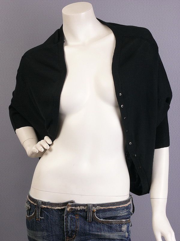 Black Bolero Shrug 3/4 Sleeved Cardigan Sweater M  