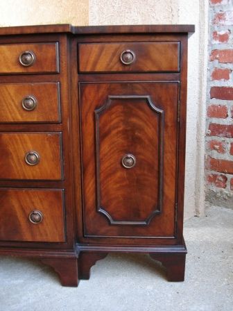 Vintage English Regency Flame Mahogany Sideboard Breakfront TV Table 