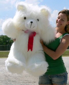 Giant Fuzzy White Teddy Bear 3 Foot Big Plush   Made in the USA 