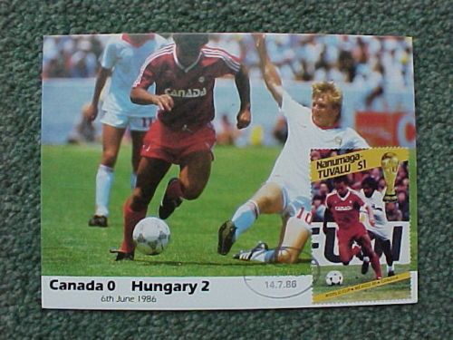 1986 World Cup Canada v Hungary   MINT Postcard & Stamp  