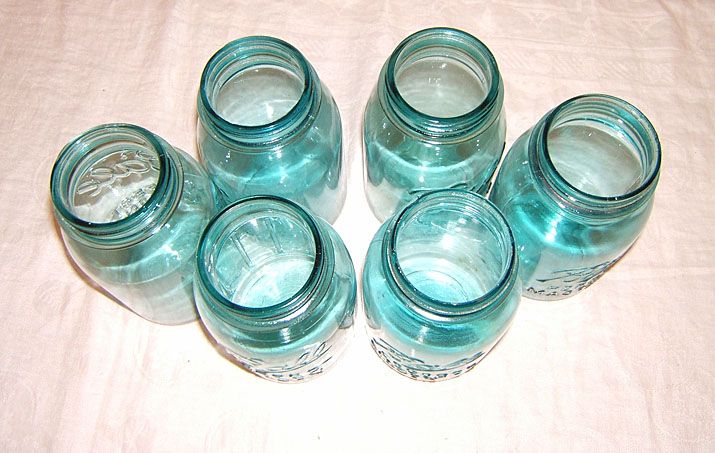 Old lt blue Ball Perfect Mason glass fruit jars canning qt size NR 