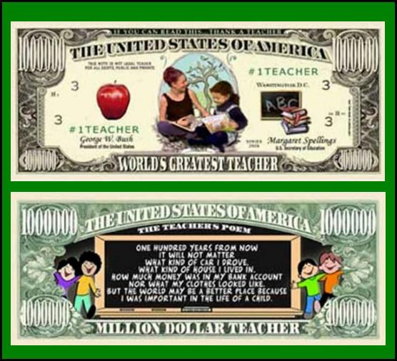 Worlds Greatest Teacher Million Dollar Bills   New  