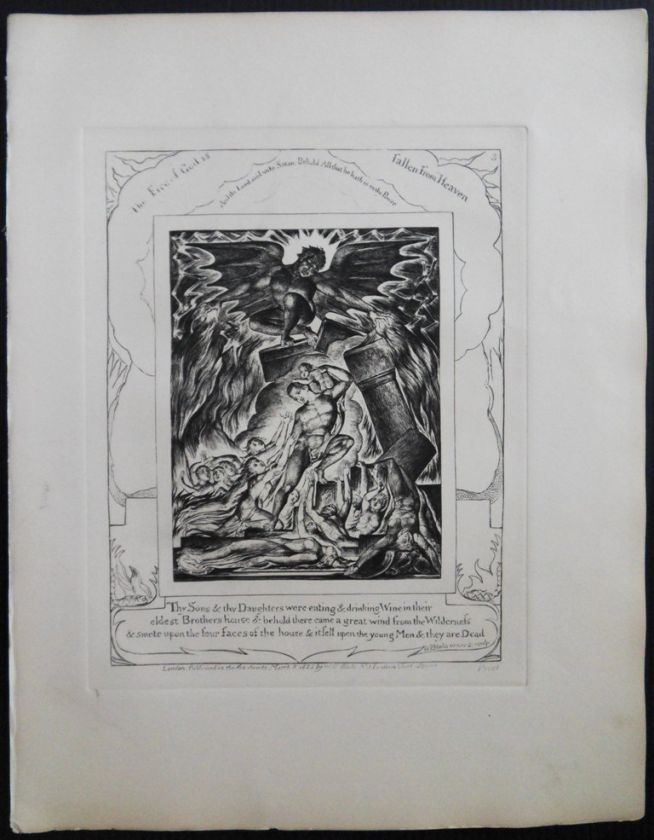 William BLAKE  BIBLE  Satan   GRAVURE ORIGINALE SIGNEE # 1906 