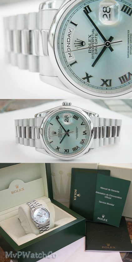 ROLEX MENS PLATINUM DAY DATE PRESIDENT GLACIER #118206  