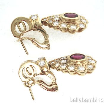 18K DIAMONDS RUBY Ylw GOLD DANGLE EARRINGS 3.08 CARATS  