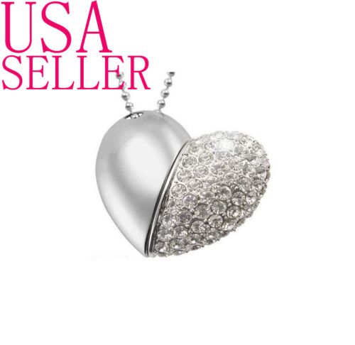   Jewelry Heart Pendant USB Flash Drive Memory StickThumb Necklace