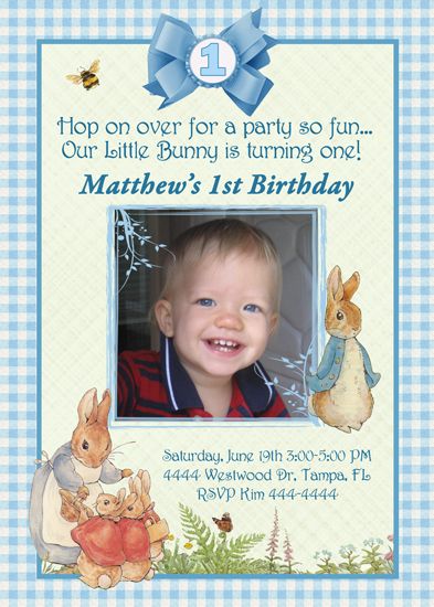 PETER RABBIT 1ST FIRST BIRTHDAY INVITATIONS   U PRINT  