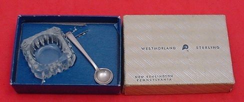 JOHN & PRISCILLA BY WESTMORLAND STERLING SALT SPOON & GLASS DIP IN BOX 