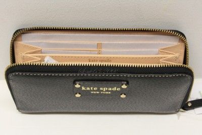 KATE SPADE Wellesley Neda Leather Zip Around Wallet   Black / New With 