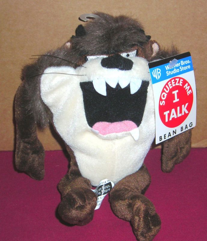 WARNER BROTHERS STUDIO STORE TALKING TAZ TASMANIAN DEVIL 8 PLUSH BEAN 