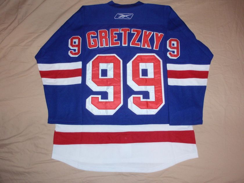 WAYNE GRETZKY #99 NEW YORK RANGERS BLUE THROWBACK JERSEY SIZE ADULT 