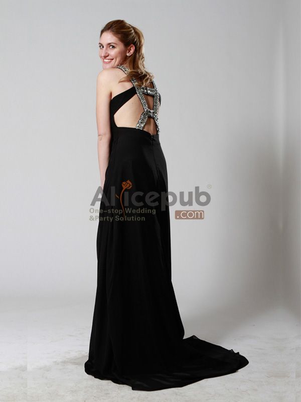 Keyhole Y Neck Chiffon Dress with Glitter Adornment