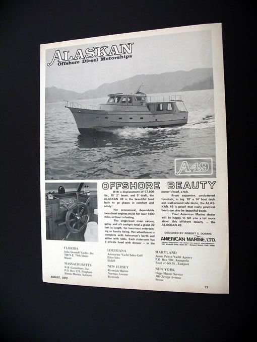 Alaskan 49 Diesel Motorship yacht boat 1972 print Ad  