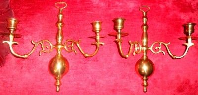   SET OF (2) BRASS DOUBLE ARM CANDLE HOLDER SCONCES WALL DECOR  