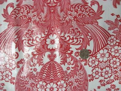 RED PARADISE LACE VINTAGE STYLE OILCLOTH VINYL FABRIC  