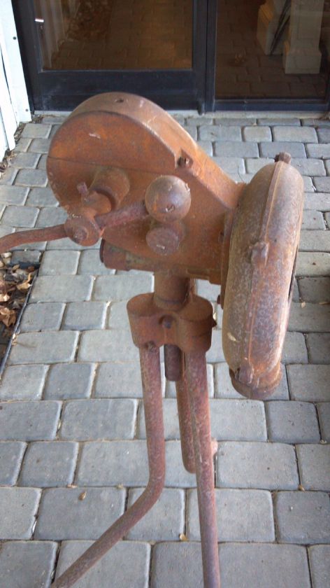 Vintage Hand Crank Blacksmith Forge Blower with Stand  