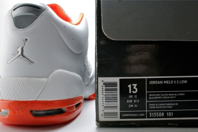 Nike Air Jordan Melo 5.5 Sz 13 White Orange Retro V VI 313508 101 