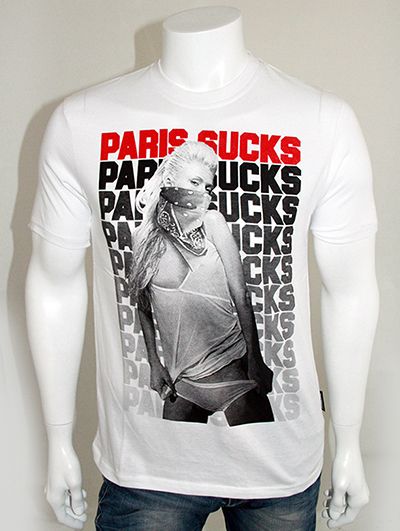 TWO ANGLE Cilton Paris Sucks Hilton Bandana Print T Shirt   White   S 