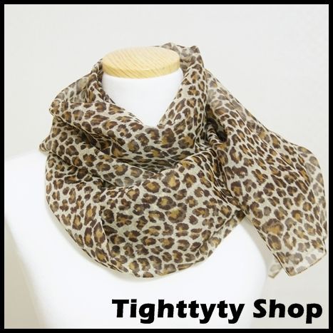   Scarf Sheer Chiffon Faux Silk Beige Chic Animal Pattern Fashion  