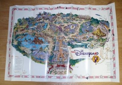 VTG EURO DISNEYLAND WORLD RESORT HUGE MAP POSTER 40X29 FRANCE PARK 