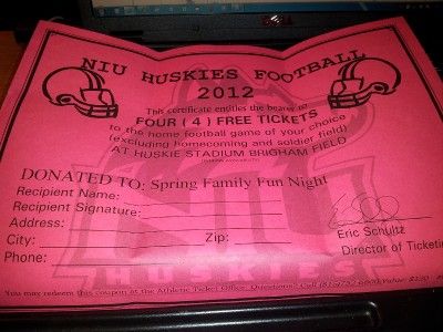 Northern Illinois University DeKalb Illinois 4 Tickets to a 2012 