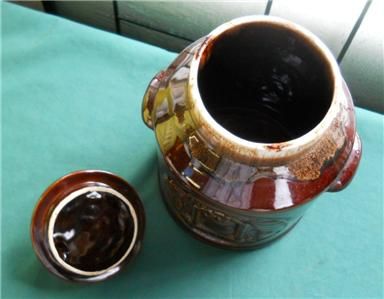 1976 BICENTENNIAL BROWN DRIP GLAZE COOKIE JAR W/ LID  