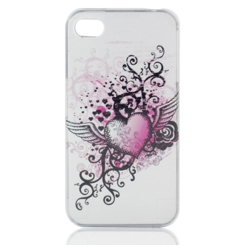 Pink HEART Skin Cover for Apple iPHONE 4 Snap On CASE  