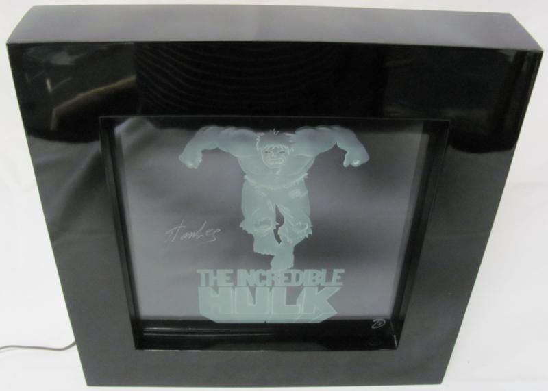 Hand Signed Stan Lee The Incredible Hulk Etched Art Glass Light Up 