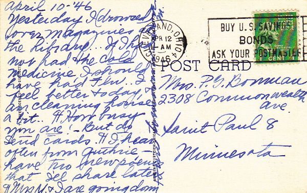 TUNKHANNOCK PA GREETINGS   1946 Dated LINEN POSTCARD  