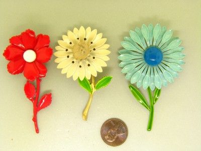 SIGNED SFJ TRIFARI MONET LOT 15 PC RETRO flower mushroom ENAMEL 