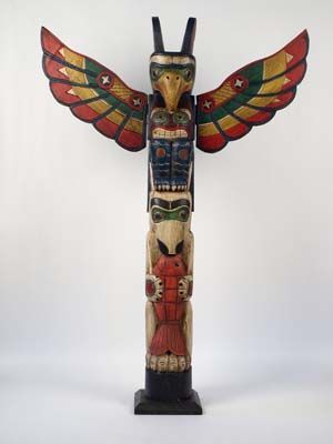 Foot Replica Solid Wood Totem Pole   Thunderbird  