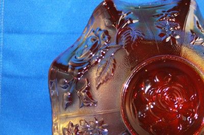 IMPERIAL CARNIVAL GLASS RED AMAZING COLORS GLASS ROSE BOWL  